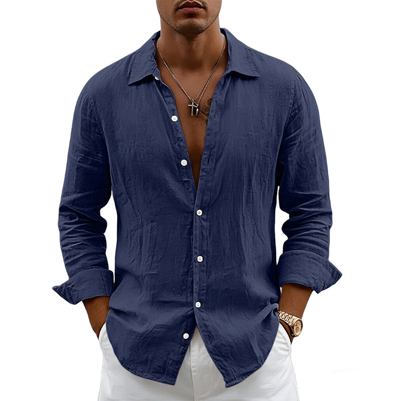 Loose-fit Cardigan With A Lapel Collar Versatile Linen Long-sleeve Shirt - T&A enterprises