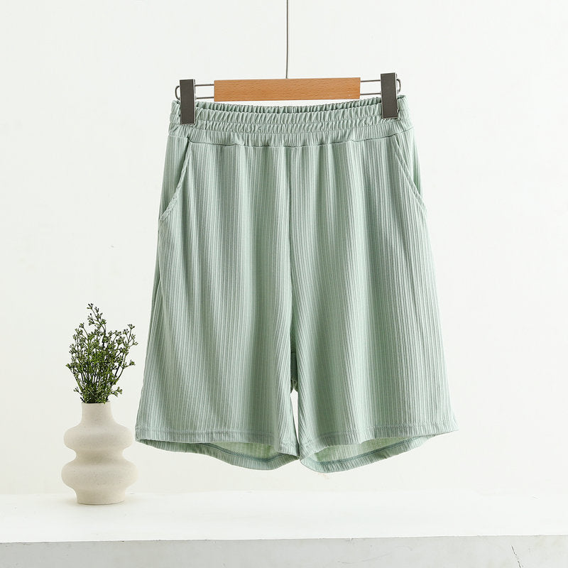 Pocket Shorts For Women, Summer Outerwear, High-waisted, Vertical Stripe Jacquard - T&A enterprises