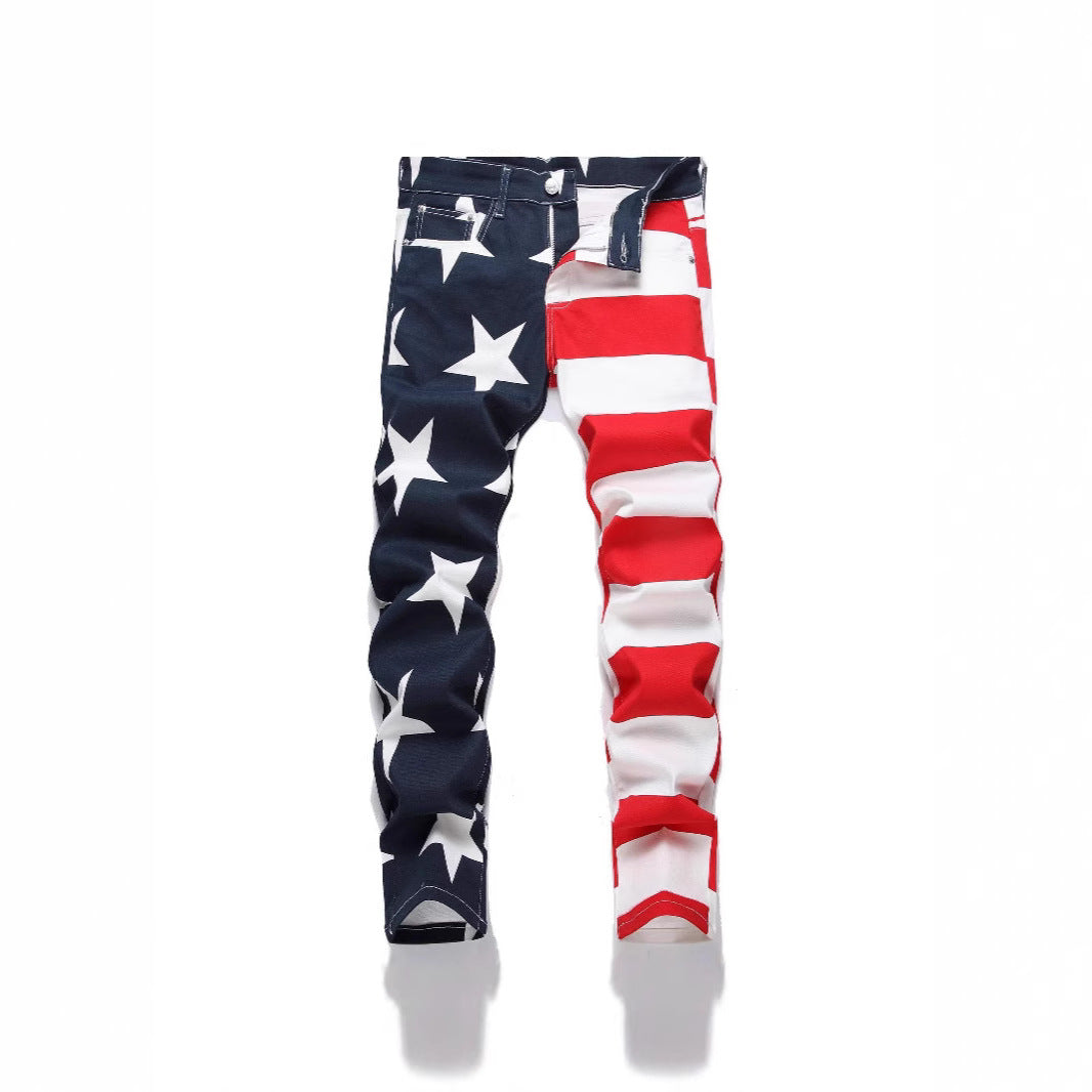Stretch Washed UNF Raw Denim Fashion Straight Trousers Jeans Men&
