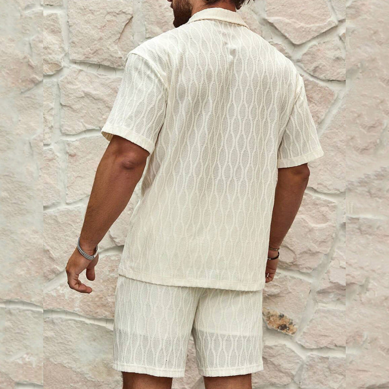 Men Tracksuits Summer Fashion Solid Loose Casual Two Pieces Lapel Button Shirt Shorts Beach Holiday All-match Outfits Male - T&A enterprises