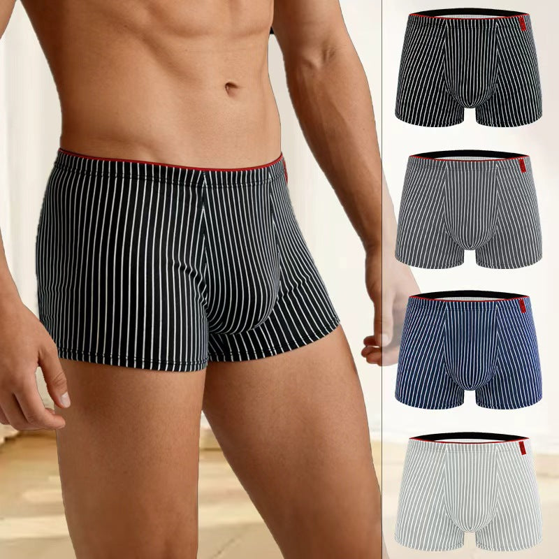 Striped Antibacterial Breathable Mid Rise Plus Size Mens Underwear - T&A enterprises
