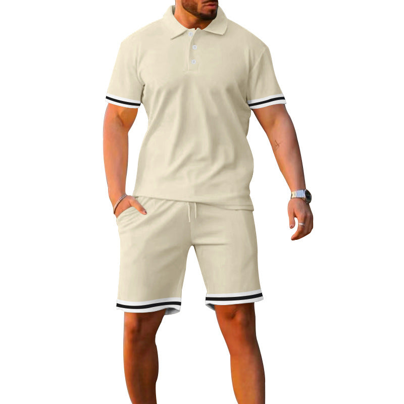 Lapel Short-sleeved Shorts Two-piece Sports And Leisure Men&