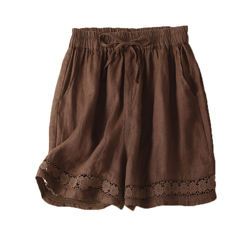 Thin Elastic-Waist Lace-up Hollowed-Out Casual Cotton-Linen Straight Pants - T&A enterprises