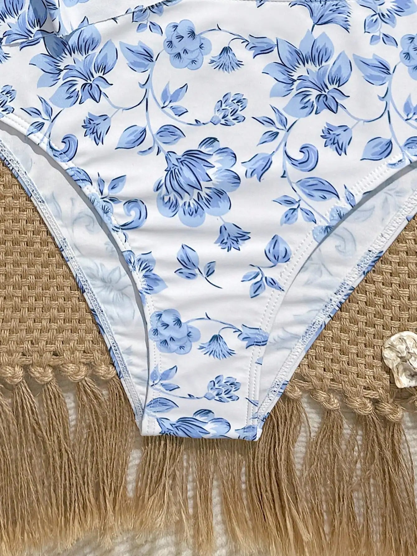 Blue Floral Tankini Set With Halter Neck And Ruffle Hem For Women - T&A enterprises