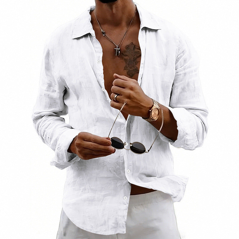Loose-fit Cardigan With A Lapel Collar Versatile Linen Long-sleeve Shirt - T&A enterprises
