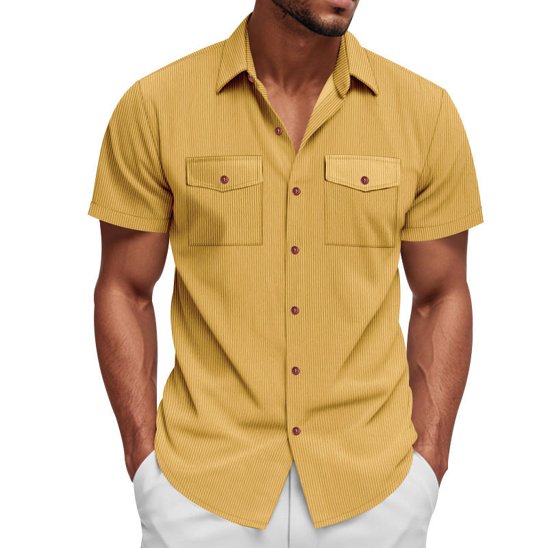 Loose Heavy Lapel Corduroy Workwear Short Sleeve Shirt - T&A enterprises