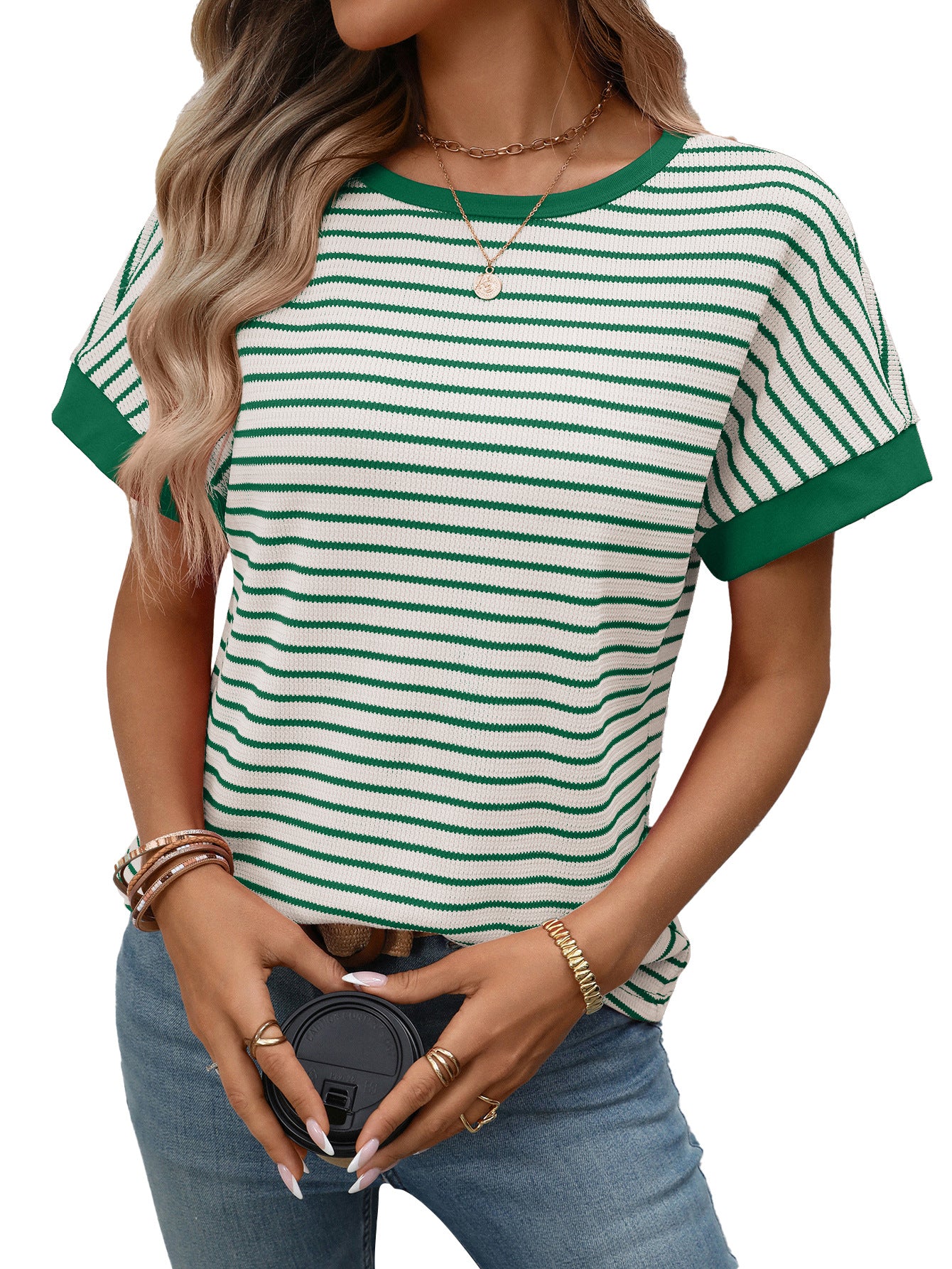 Casual Crew-Neck Patchwork Short-Sleeve T-Shirt - T&A enterprises