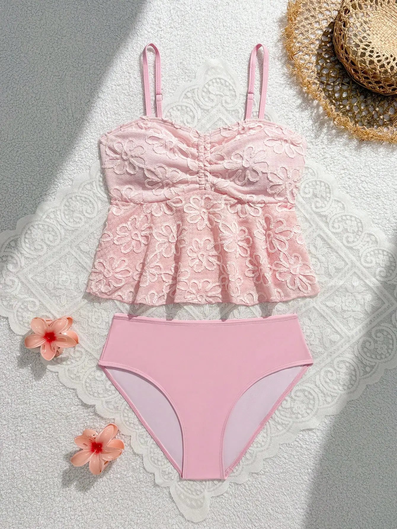 Blue Floral Tankini Set With Halter Neck And Ruffle Hem For Women - T&A enterprises