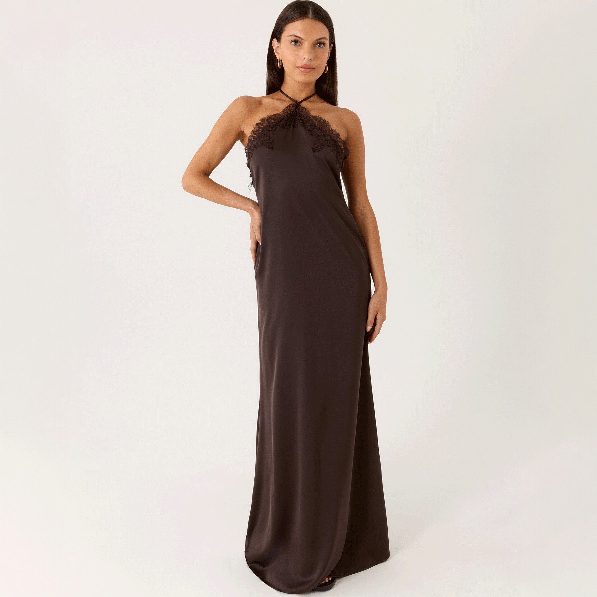 Lace-spliced Backless Slip Dress Solid Color - T&A enterprises