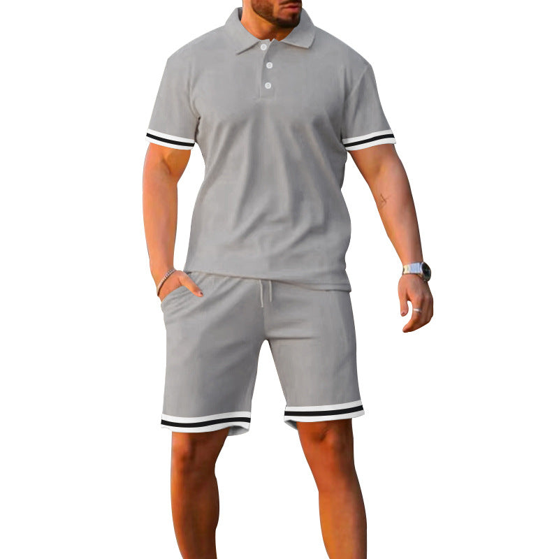 Lapel Short-sleeved Shorts Two-piece Sports And Leisure Men&