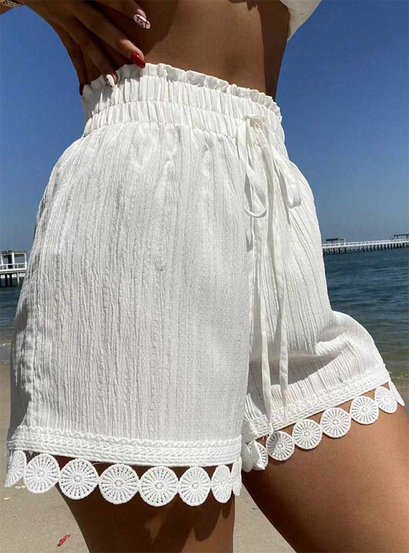 Lace-trimmed Casual Beach Shorts For Women - T&A enterprises