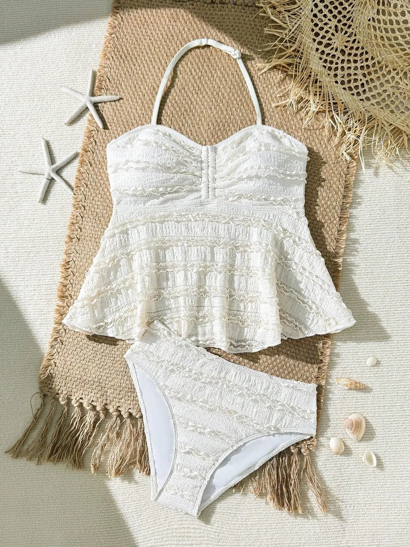 Blue Floral Tankini Set With Halter Neck And Ruffle Hem For Women - T&A enterprises