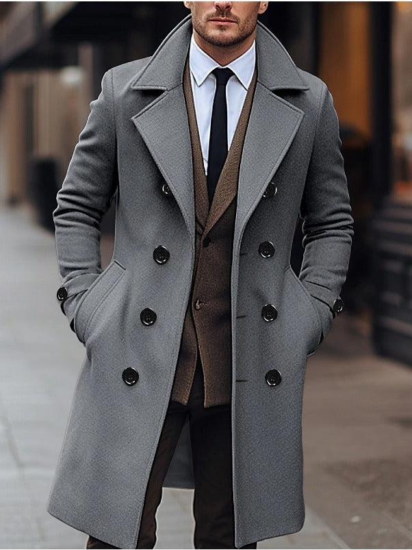 Fall Winter Men Woolen Coat Double Breasted Long - T&A enterprises
