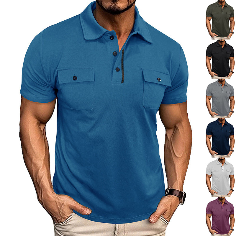 Summer Lapel Button Polo Shirt With Pockets Outdoor Fashion Short Sleeve Tops For Men Clothing - T&A enterprises