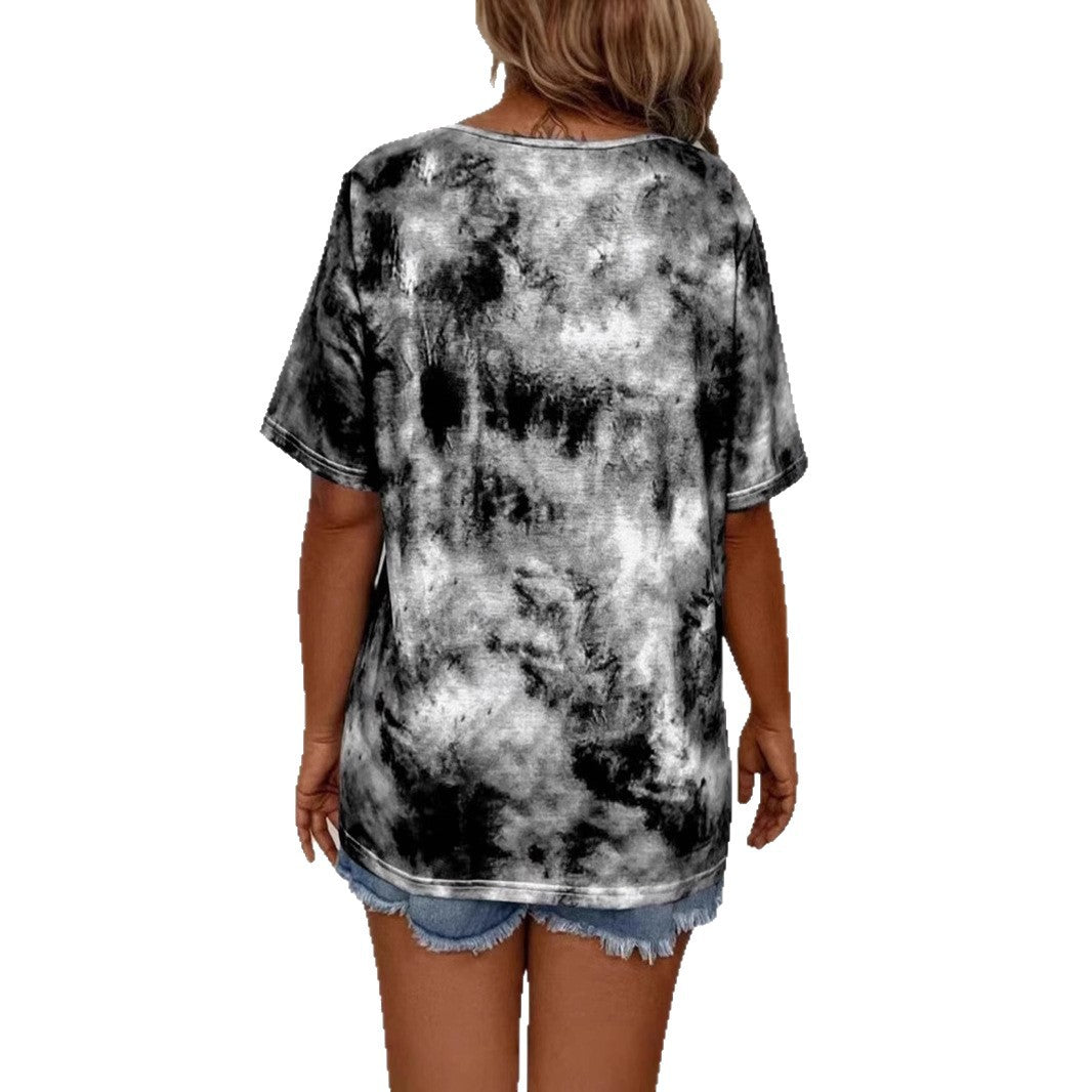 Tie-dye Printed Drawstring Casual Fashion Short-Sleeve T-Shirt - T&A enterprises