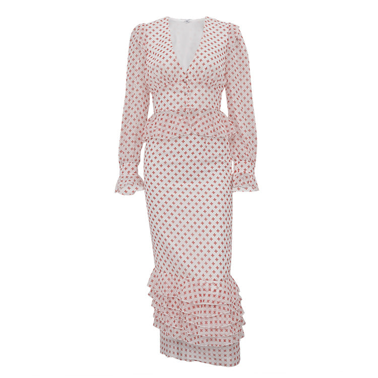 Cross Print Two-Piece Peplum Set - T&A enterprises