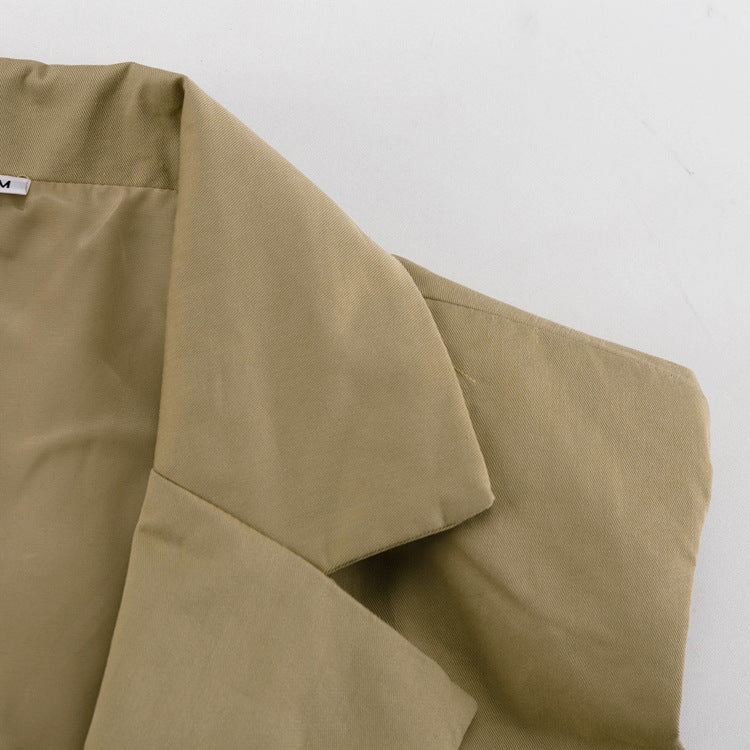 Khaki Oversized Sleeveless Blazer & Shorts Co-ord Set - T&A enterprises