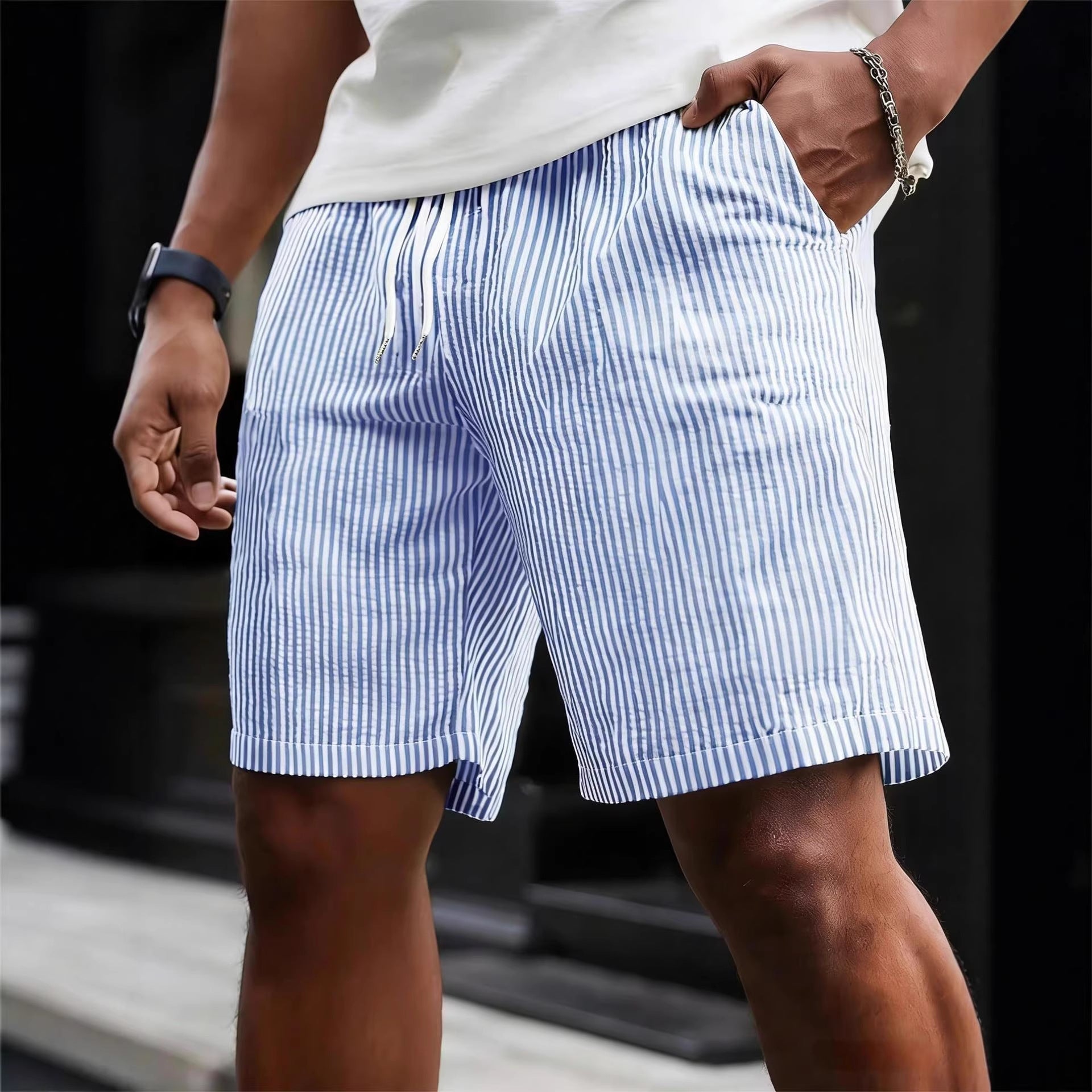 Striped Lace-up Sweatpants Minimalist Cropped Shorts - T&A enterprises