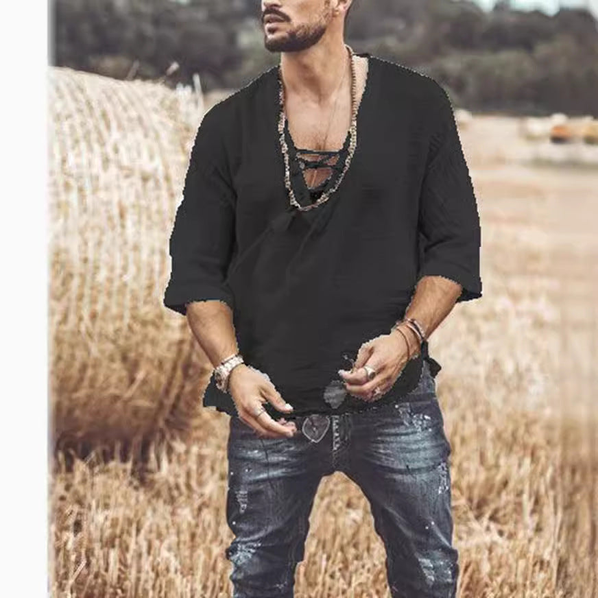 Lace Up Corn Mid Sleeved T-shirt - T&A enterprises