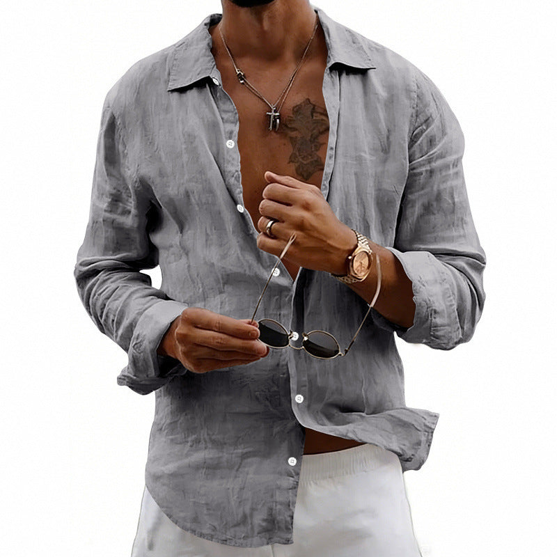 Loose-fit Cardigan With A Lapel Collar Versatile Linen Long-sleeve Shirt - T&A enterprises