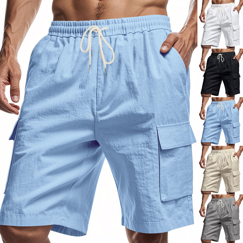 Loose Sports And Leisure Solid Color Linen Drawstring Shorts - T&A enterprises