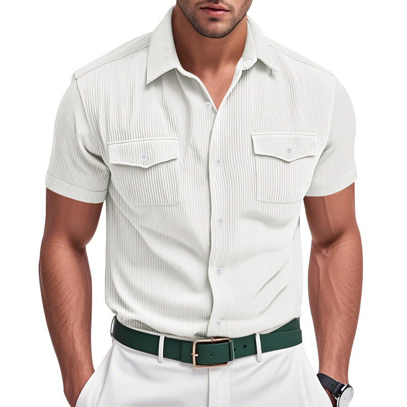 Loose Heavy Lapel Corduroy Workwear Short Sleeve Shirt - T&amp;A enterprises