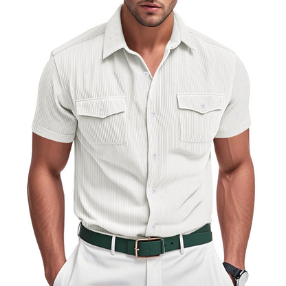 Loose Heavy Lapel Corduroy Workwear Short Sleeve Shirt - T&amp;A enterprises