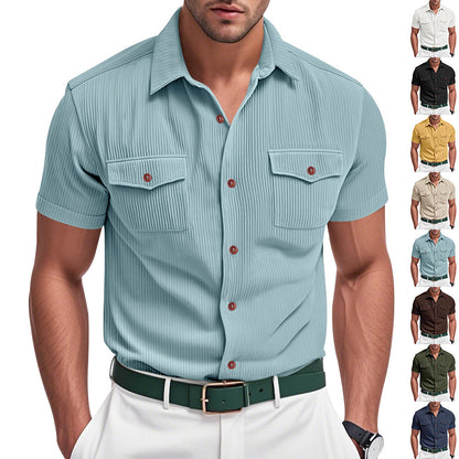 Loose Heavy Lapel Corduroy Workwear Short Sleeve Shirt - T&amp;A enterprises