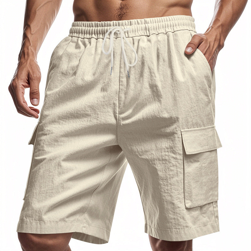 Loose Sports And Leisure Solid Color Linen Drawstring Shorts - T&amp;A enterprises