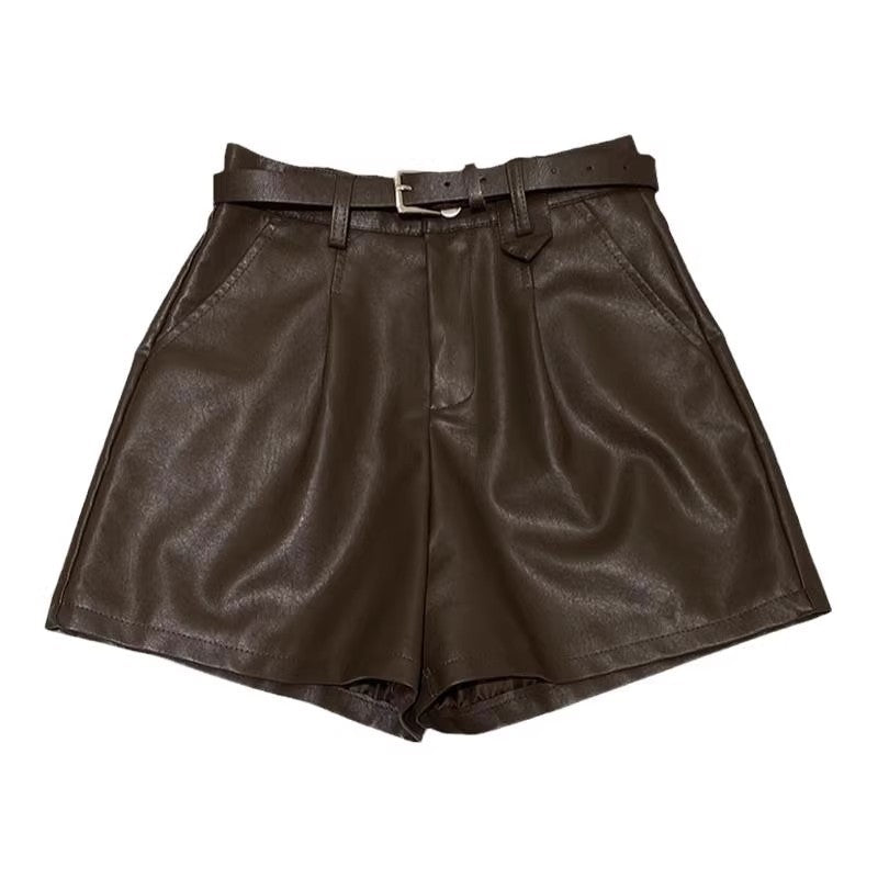 Black PU Leather Shorts A-line Wide-leg Pants - T&amp;A enterprises