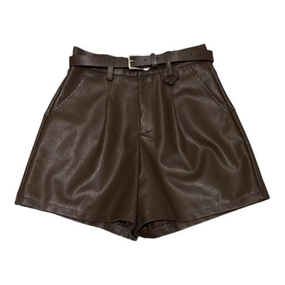 Black PU Leather Shorts A-line Wide-leg Pants - T&amp;A enterprises