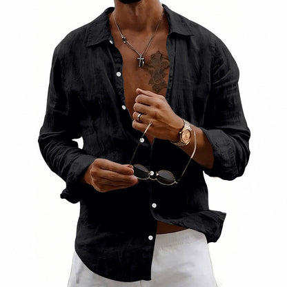 Loose-fit Cardigan With A Lapel Collar Versatile Linen Long-sleeve Shirt - T&amp;A enterprises