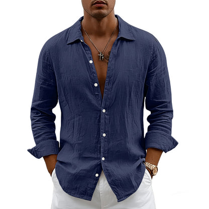 Loose-fit Cardigan With A Lapel Collar Versatile Linen Long-sleeve Shirt - T&amp;A enterprises