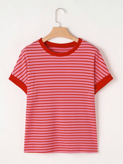 Casual Crew-Neck Patchwork Short-Sleeve T-Shirt - T&amp;A enterprises
