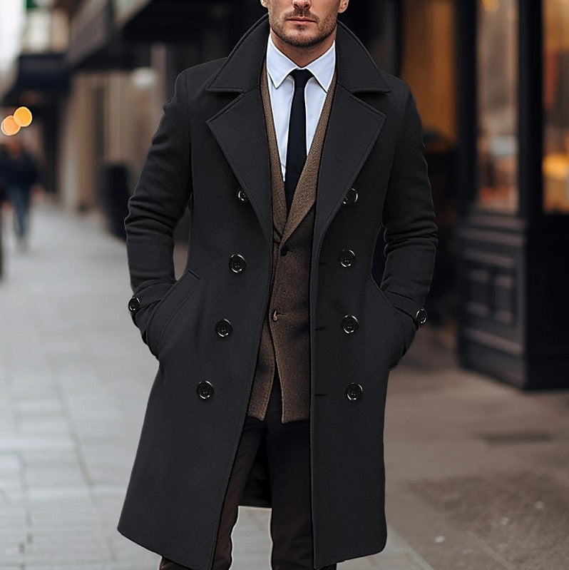 Fall Winter Men Woolen Coat Double Breasted Long - T&amp;A enterprises