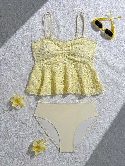 Blue Floral Tankini Set With Halter Neck And Ruffle Hem For Women - T&amp;A enterprises