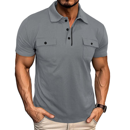 Summer Lapel Button Polo Shirt With Pockets Outdoor Fashion Short Sleeve Tops For Men Clothing - T&amp;A enterprises