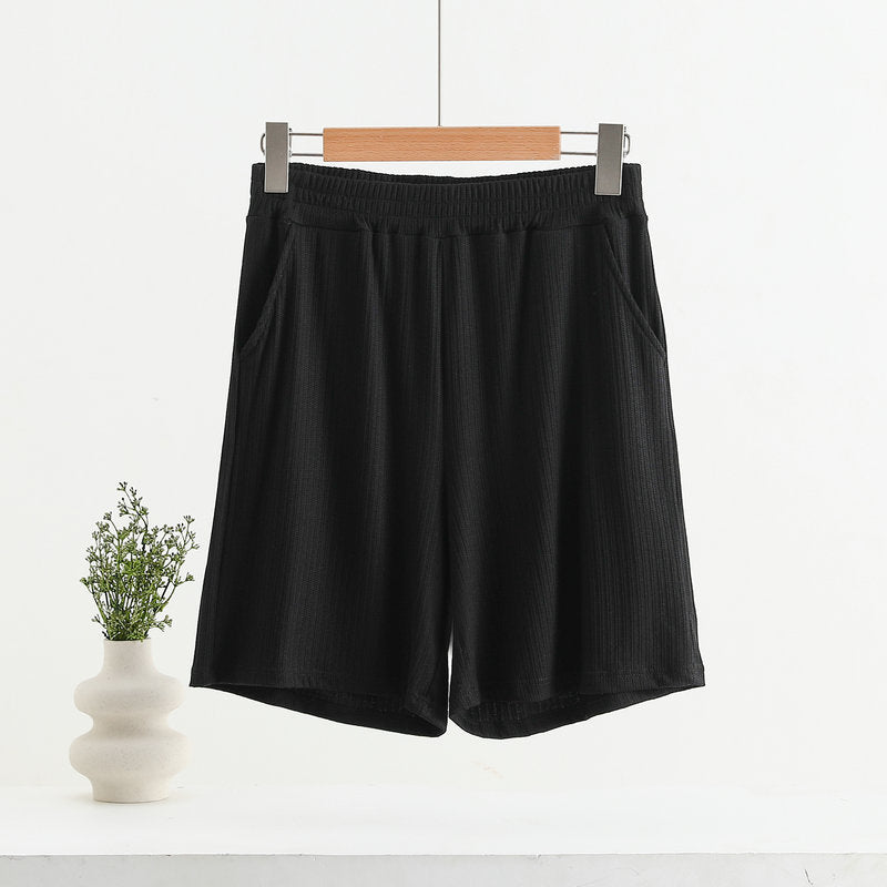 Pocket Shorts For Women, Summer Outerwear, High-waisted, Vertical Stripe Jacquard - T&amp;A enterprises