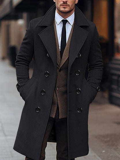 Fall Winter Men Woolen Coat Double Breasted Long - T&amp;A enterprises