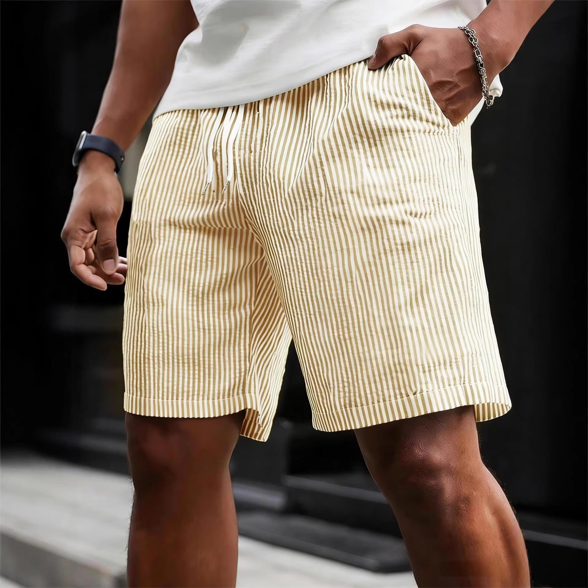 Striped Lace-up Sweatpants Minimalist Cropped Shorts - T&amp;A enterprises