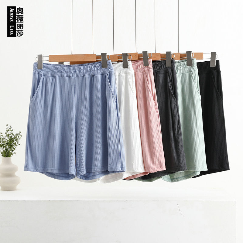 Pocket Shorts For Women, Summer Outerwear, High-waisted, Vertical Stripe Jacquard - T&amp;A enterprises
