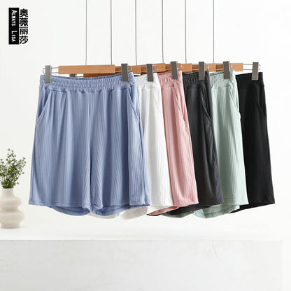 Pocket Shorts For Women, Summer Outerwear, High-waisted, Vertical Stripe Jacquard - T&amp;A enterprises