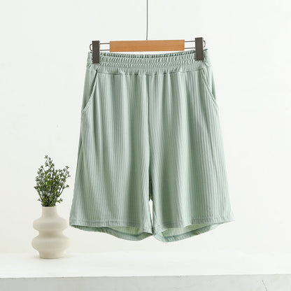 Pocket Shorts For Women, Summer Outerwear, High-waisted, Vertical Stripe Jacquard - T&amp;A enterprises