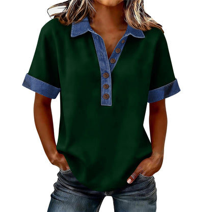 Summer New Denim Patchwork Polo Shirt - T&amp;A enterprises