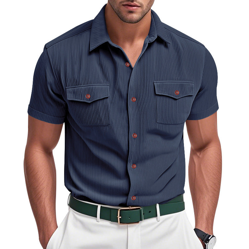 Loose Heavy Lapel Corduroy Workwear Short Sleeve Shirt - T&amp;A enterprises
