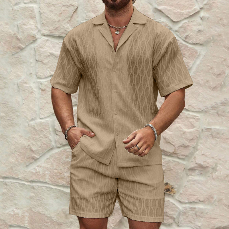Men Tracksuits Summer Fashion Solid Loose Casual Two Pieces Lapel Button Shirt Shorts Beach Holiday All-match Outfits Male - T&amp;A enterprises