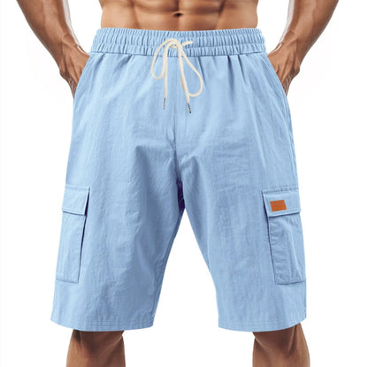 Loose Sports And Leisure Solid Color Linen Drawstring Shorts - T&amp;A enterprises