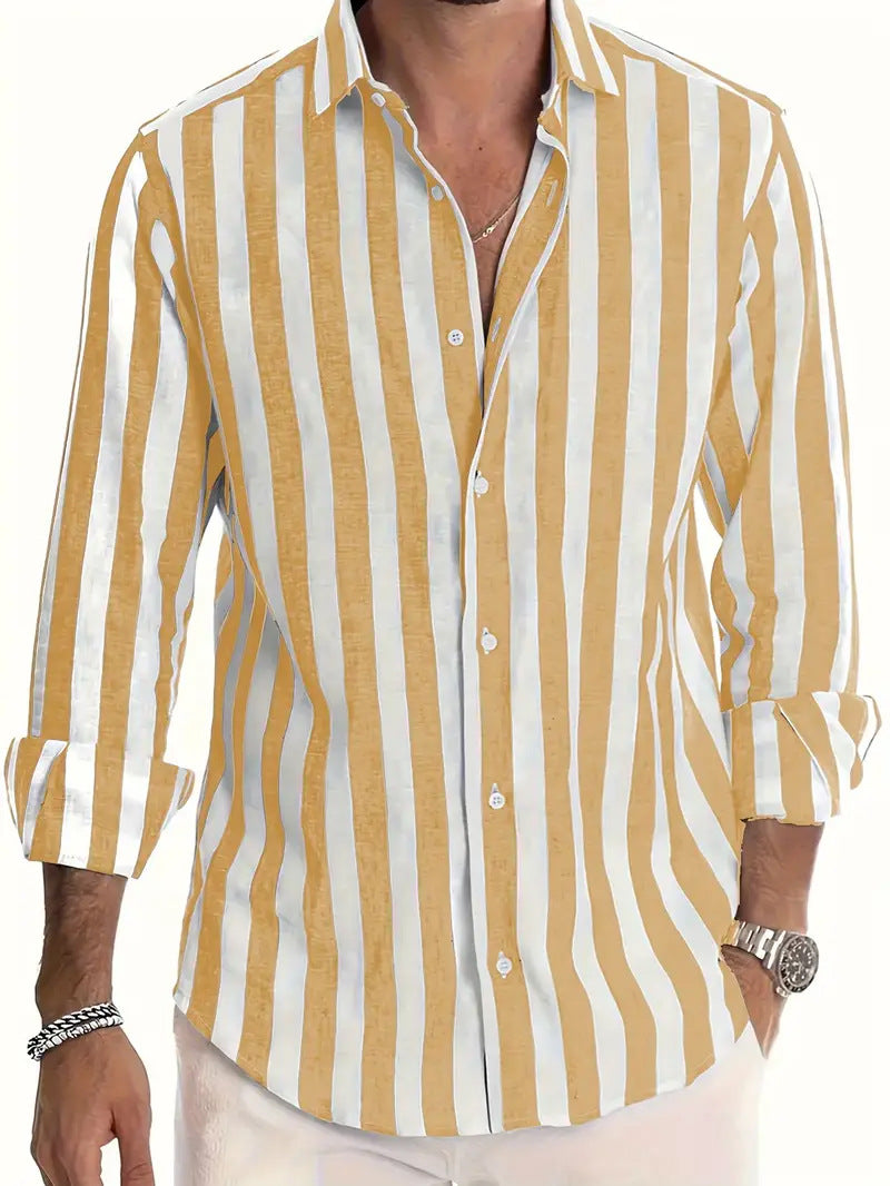 Striped Print Shirt Casual Loose Long-sleeved Shirt Men&