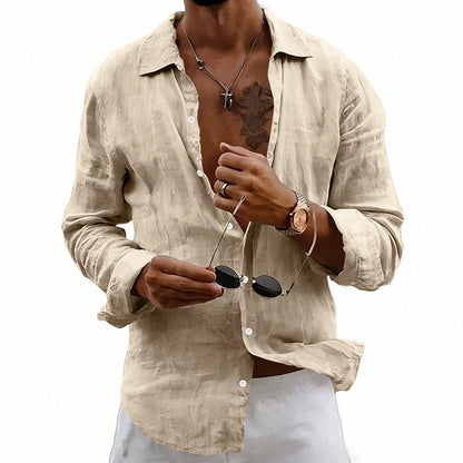 Loose-fit Cardigan With A Lapel Collar Versatile Linen Long-sleeve Shirt - T&amp;A enterprises