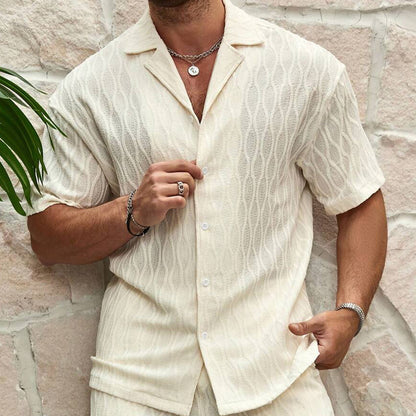 Men Tracksuits Summer Fashion Solid Loose Casual Two Pieces Lapel Button Shirt Shorts Beach Holiday All-match Outfits Male - T&amp;A enterprises